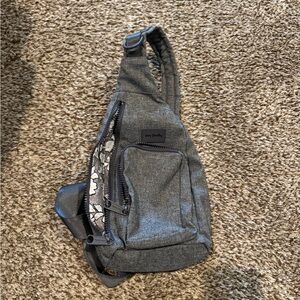 Vera Bradley Heathered Gray Sling Chest Bag with Floral Trim